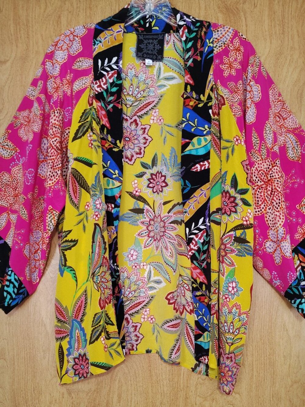 Johnny Was Jade Mixed Floral Kimono S B46" fit M,L? Vivid Patchwork Silk, Open